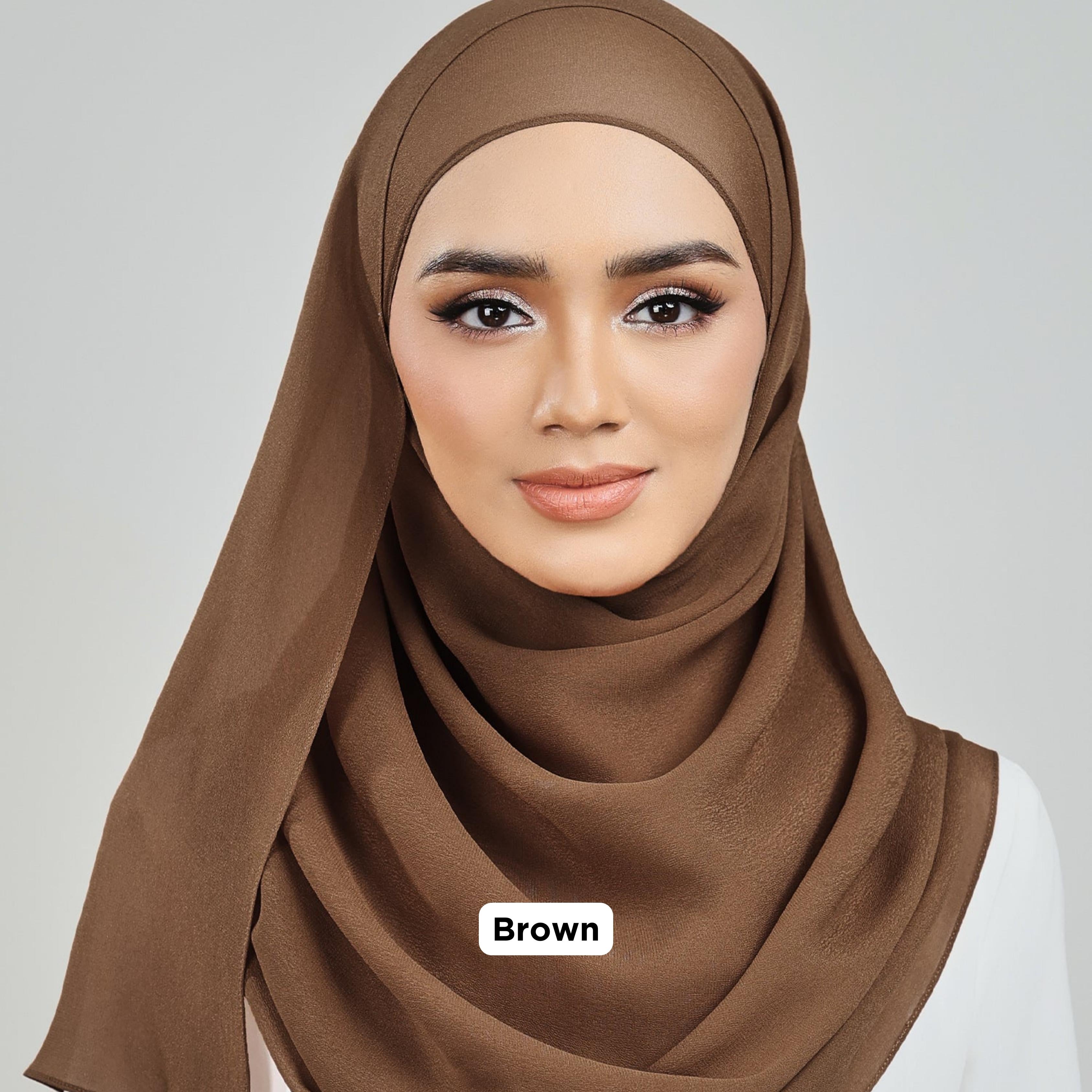 Plain Instant Double Loop Hijab - Ready to Wear - Georgette & Printed Chiffon