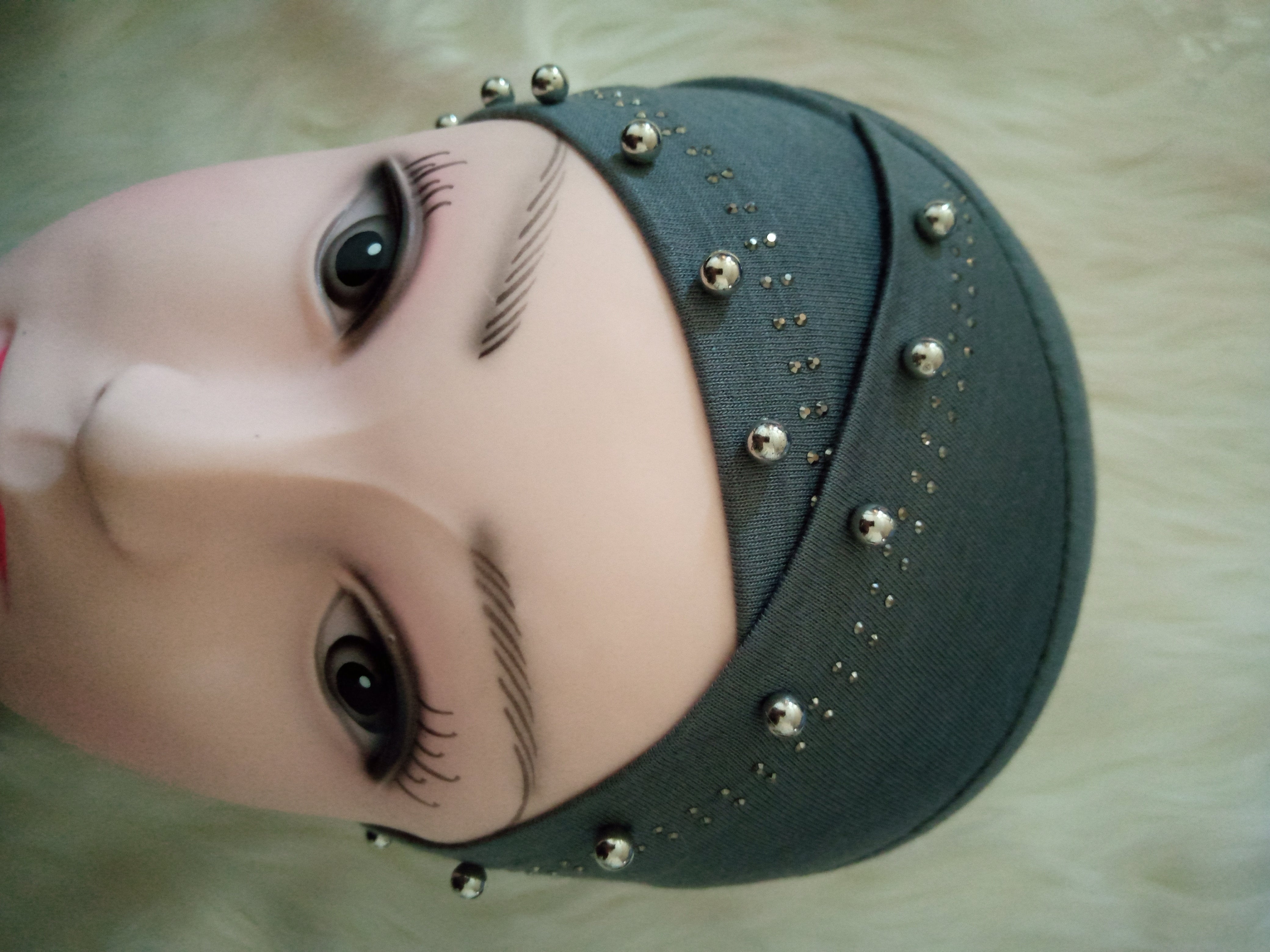 Pleated Undercap With Silver Beads (Tieable)
